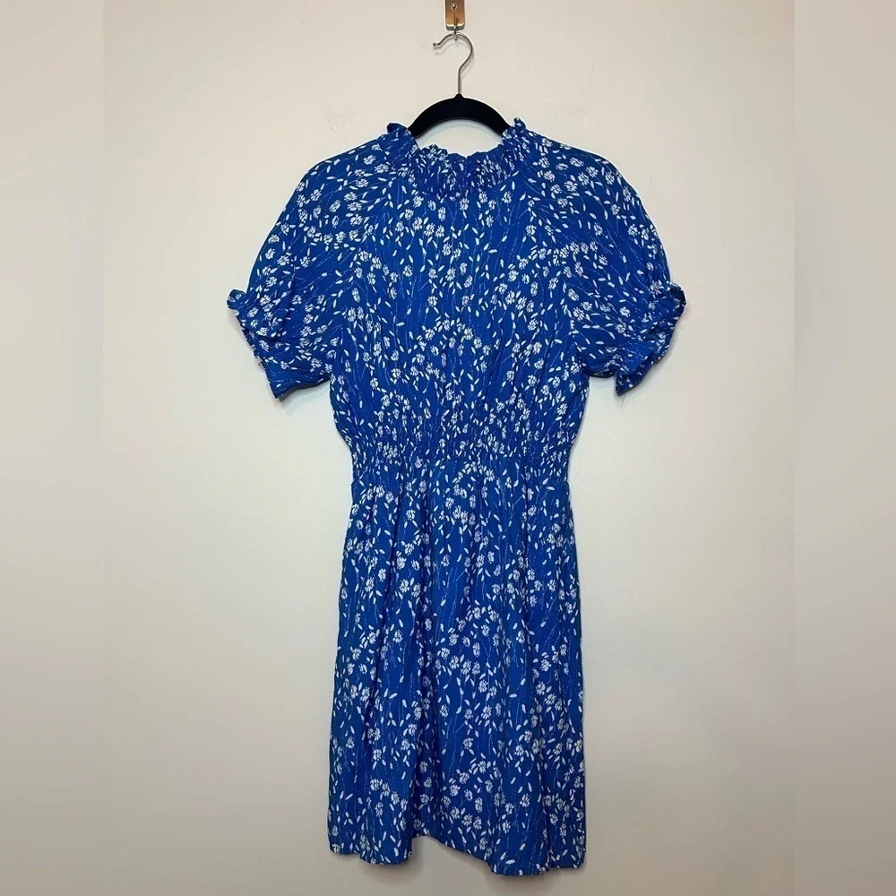 Hayden Blue Floral Smocked Neck Mini Dress Short Sleeve